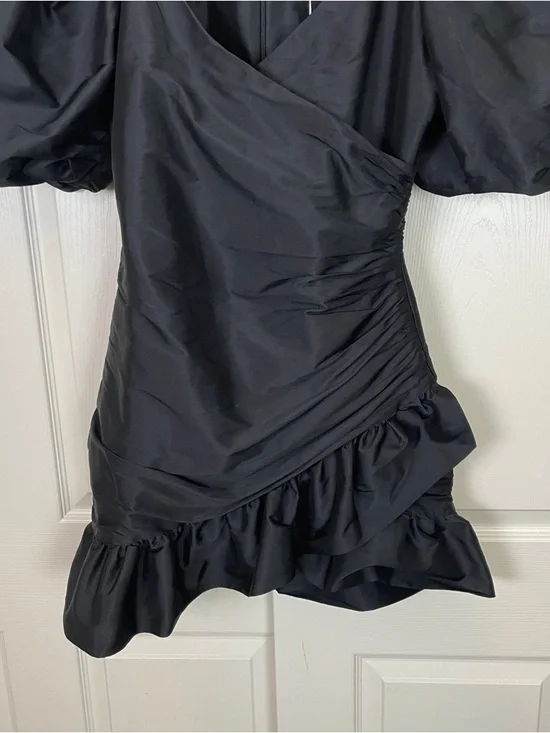 MISA Los Angeles Sybil Black Taffeta Mini Dress LBD Puff Sleeve NWT Sz S - Picture 4 of 10